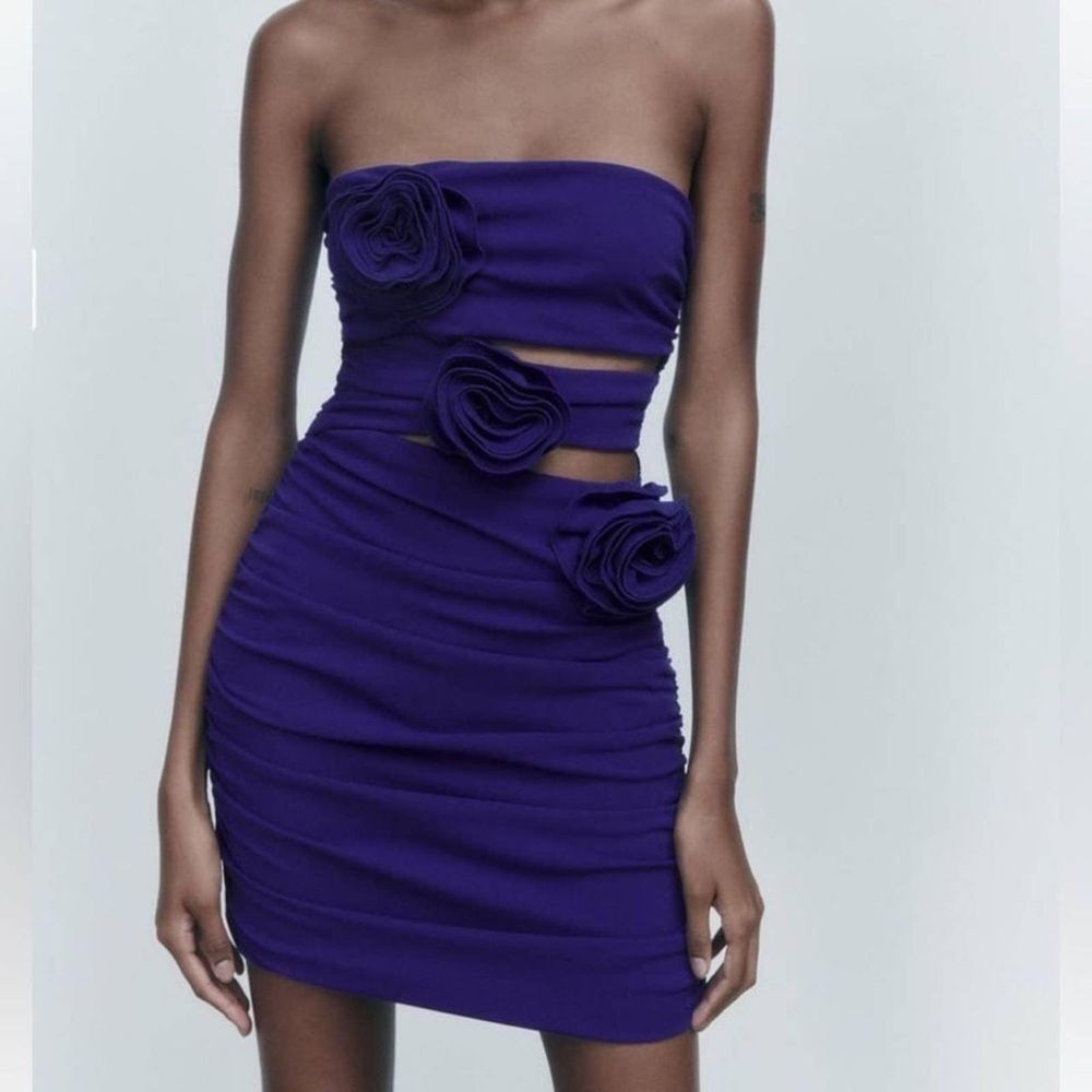NWT! ZARA Blue Violet Cut Out Floral Mini Dress SIZE L
